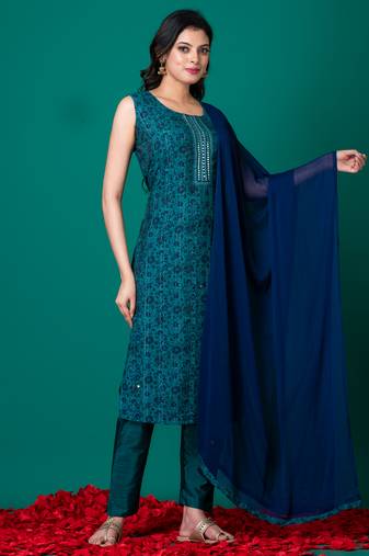 Ruh women's traditional silk blend kurti pant with dupatta