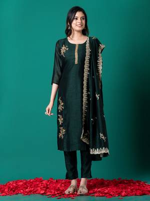Ruh women's traditional silk blend kurti pant with dupatta 1