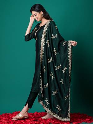 Ruh women's traditional silk blend kurti pant with dupatta 4