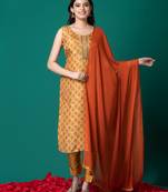 Ruh women's traditional silk blend kurti pant with dupatta