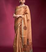 Orange designer handloom tusser silk saree with blouse