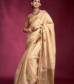 Cream designer handloom tusser silk saree with blouse