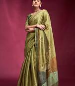 Mehendi designer handloom tusser silk saree with blouse