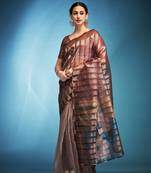 Chocolate designer tissue silk saree with blouse