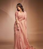 Anaita Baby Pink Tissue Plain Saree for women