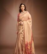 Cream designer zari base crushed tissue silk saree with blouse