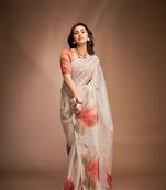 Grey designer zari base crushed tissue silk saree with blouse