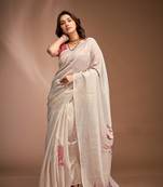 Off white designer zari base crushed tissue silk saree with blouse