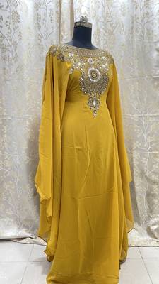 Mustard Georgette Zari Work Kaftan 1