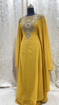 Mustard Georgette Zari Work Kaftan 2