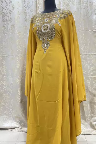 Mustard Georgette Zari Work Kaftan