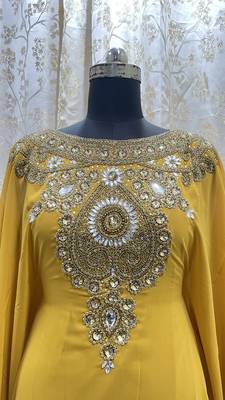 Mustard Georgette Zari Work Kaftan 3