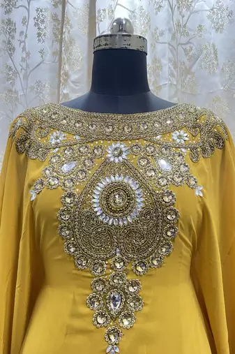 Mustard Georgette Zari Work Kaftan