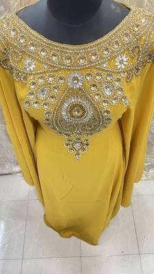 Mustard Georgette Zari Work Kaftan 4