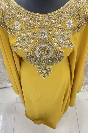 Mustard Georgette Zari Work Kaftan