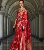 Red weaving satin contemporary saree