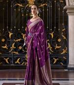 Wine weaving satin contemporary saree