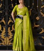 Parrot green weaving satin contemporary saree