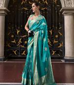 Turquoise weaving satin contemporary saree