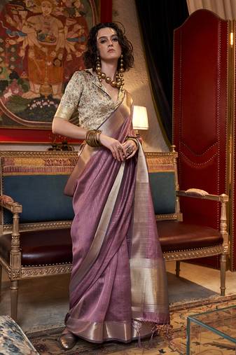 Onion pink chiffon weaving saree