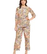polyester digital printed keyhole neck 3/4th sleeve co-ord set || top pant set || short kurti set