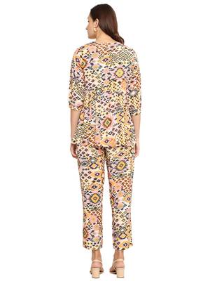 polyester digital printed keyhole neck 3/4th sleeve co-ord set || top pant set || short kurti set 2