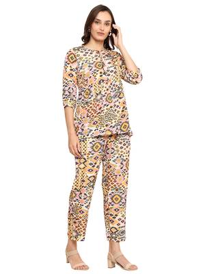 polyester digital printed keyhole neck 3/4th sleeve co-ord set || top pant set || short kurti set 3