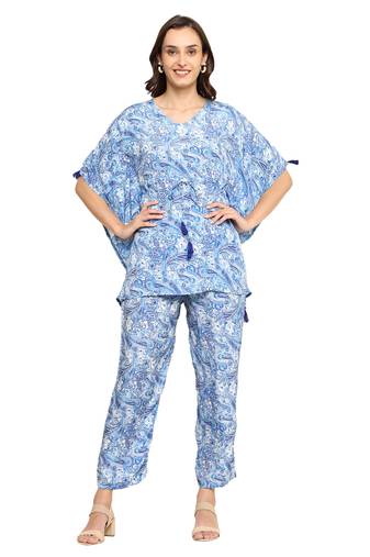 Yash gallery women's polyester digital printed kaftan co-ord set