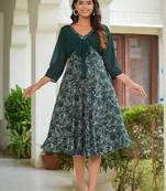 Yash gallery women's floral printed jacket style anarkali  dress (green)