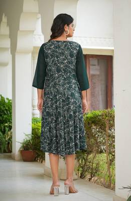  women's floral printed jacket style anarkali dress (green) 2