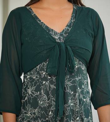  women's floral printed jacket style anarkali dress (green) 5