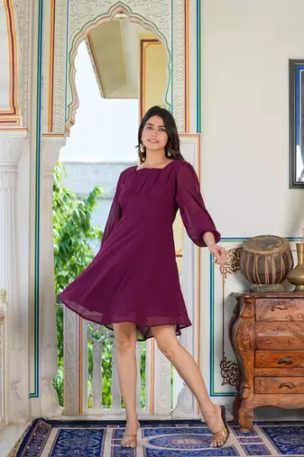  women's wine fited georgette anarkali dress (wine)