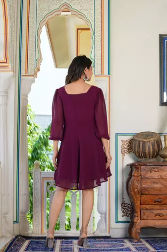  women's wine fited georgette anarkali dress (wine)