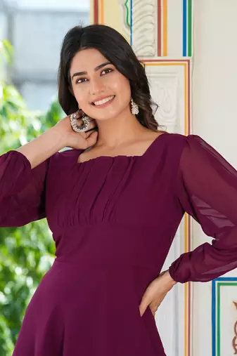  women's wine fited georgette anarkali dress (wine)