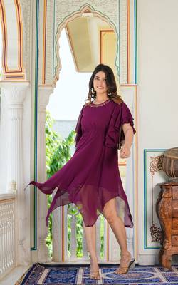  women's floral embroidered asymatric dress (wine) 4