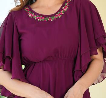  women's floral embroidered asymatric dress (wine) 5