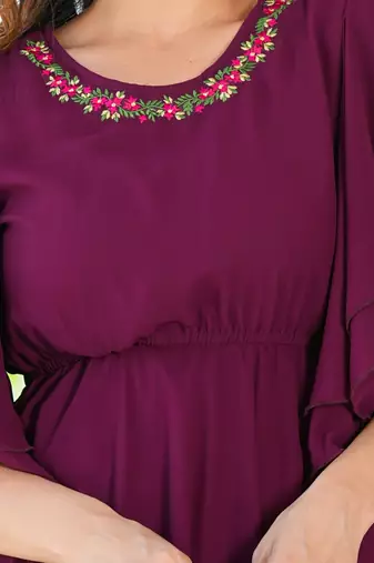  women's floral embroidered asymatric dress (wine)