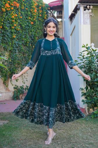Yash gallery women's green georgette anarkali dress (green)