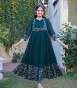 Yash gallery women's green georgette anarkali dress (green)