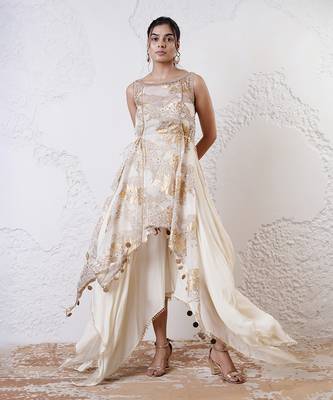 Ivory and gold printed crepe sharara set 1