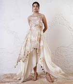 Ivory and gold printed crepe sharara set
