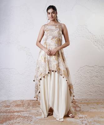 Ivory and gold printed crepe sharara set 2