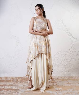 Ivory and gold printed crepe sharara set 4