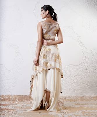 Ivory and gold printed crepe sharara set 5