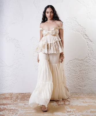 Ivory and gold printed oranza sharara set 1