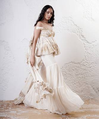 Ivory and gold printed oranza sharara set 2