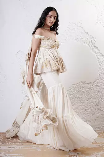 Ivory and gold printed oranza sharara set