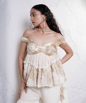 Ivory and gold printed oranza sharara set 3