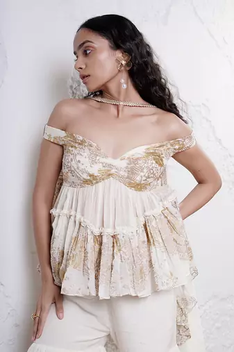 Ivory and gold printed oranza sharara set