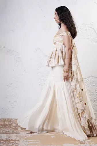 Ivory and gold printed oranza sharara set